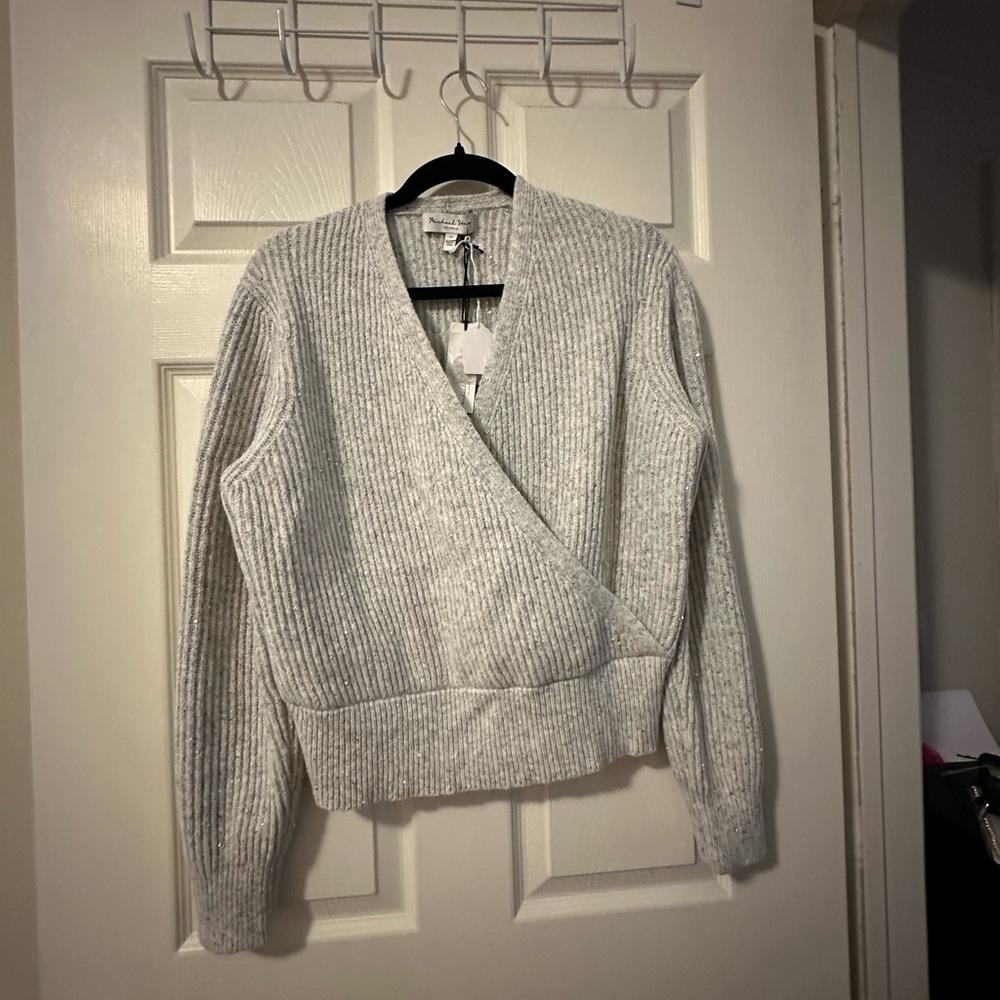 Michael Stars Laurel Surplice Heather grey with iridescent sequins throughout